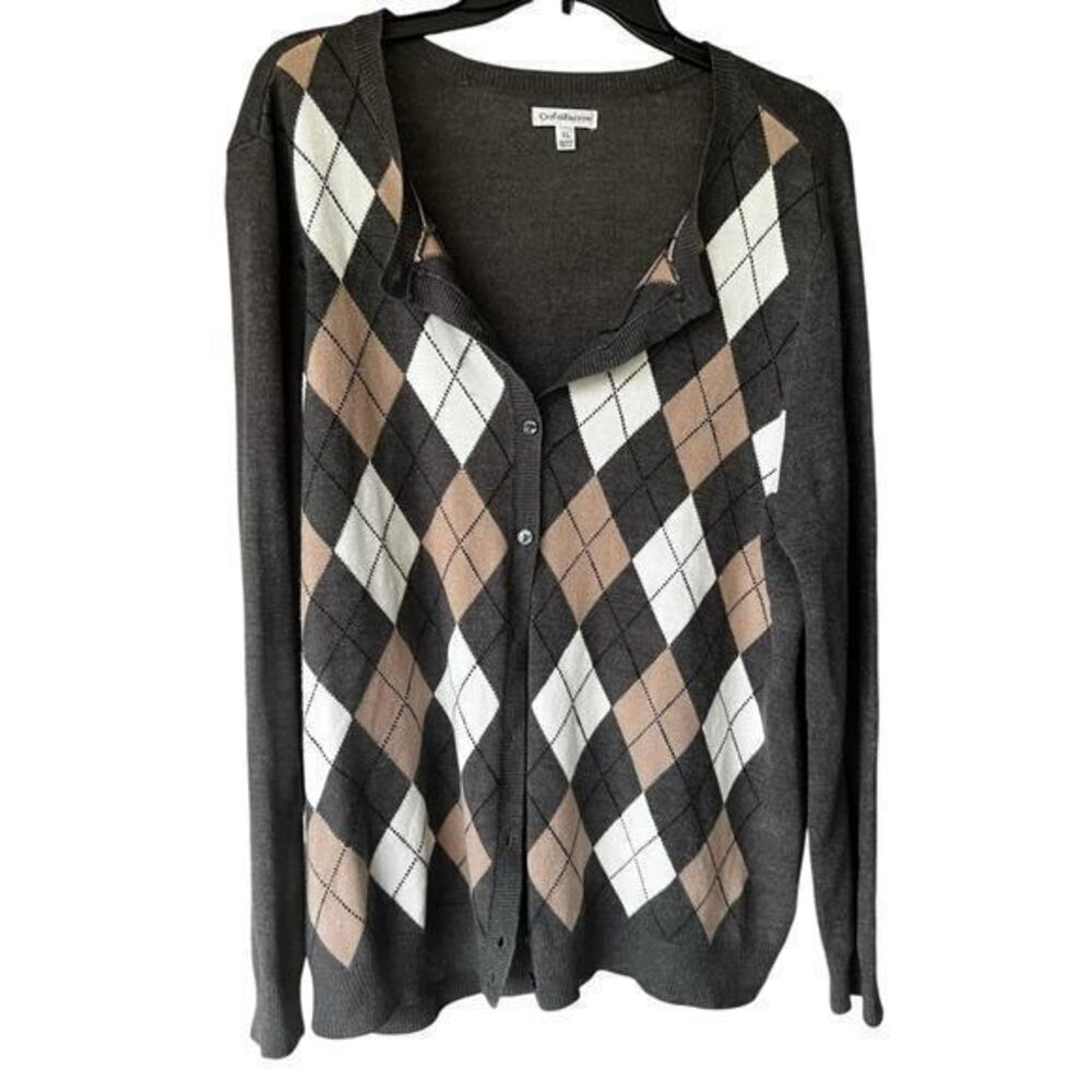 Argyle button front cardigan XL